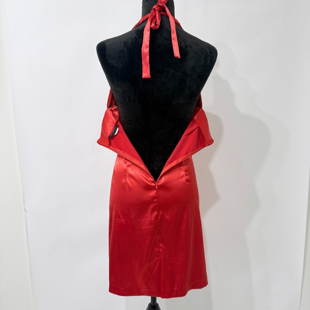 B Smart Red Satin Halter Slip Dress Size XS? Pin Up Coquette Cocktail Party - Picture 6 of 8